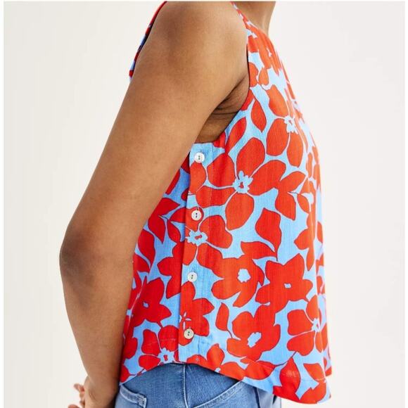 Draper James RSVP Floral Top Womens XXL Red Blue Sleeveless Button Side Tank - Picture 4 of 10